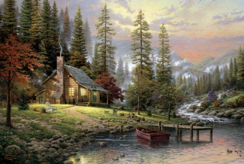 A Peaceful Retreat, Thomas Kinkade, 500 db (58455) Haus in den Bergen