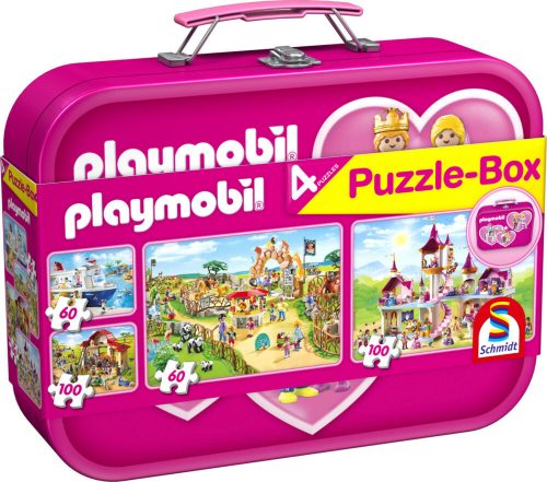 Playmobil, 2x60, 2x100 db, Rózsaszín fém kofferrel (56498) Playmobil, Puzzle-Box pink